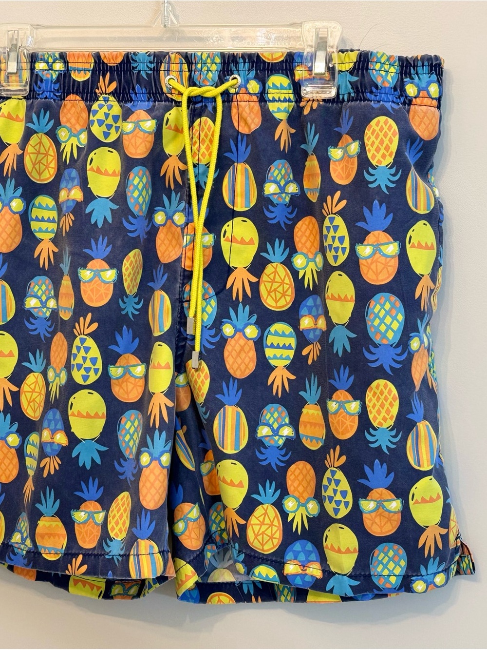 Ingear Navy Pineapple Print Swim Trunks with Yellow Drawstring